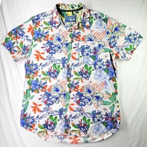 Huntington Beach Club Button Up Shirt Large Hawaiian Floral Print Short Sleeve